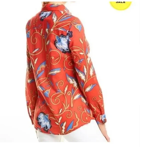 J. McLaughlin Lois button up blouse coral floral sz L - Picture 5 of 5